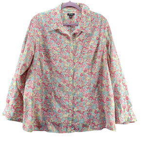 Krazy Kat Womens Top Multi-Color Size 2X 100% Cotton Long Sleeve Button Down